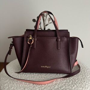 Salvatore Ferragamo Leather Small Amy Crossbody Wine Purple Desert Rose